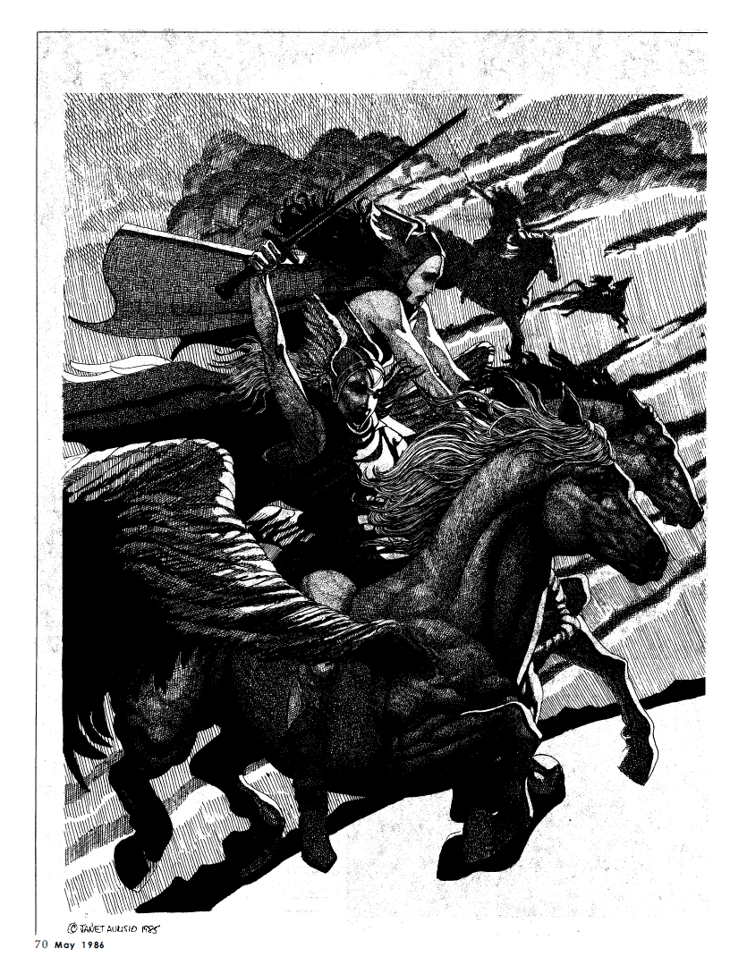Janet Aulisio – Illustration for the short story Valkyrie by W. J. Hodgson in Dragon #109 (May 1986)
